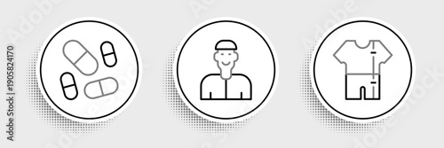 Set line Sport track suit, Vitamin pill and Positive thinking icon. Vector