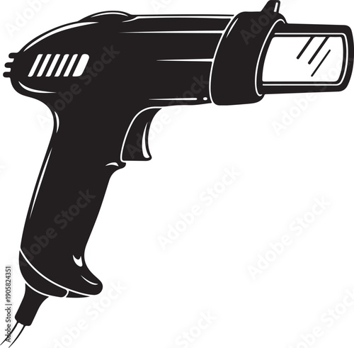 Black silhouette of a handheld infrared thermometer with a cable handheld device temperature gun des