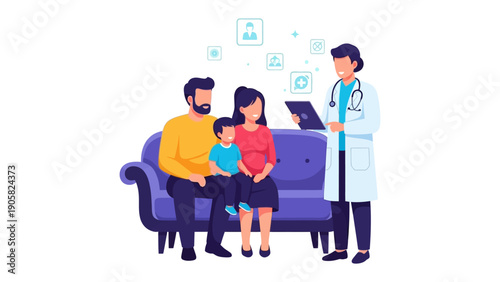 Family Health Consultation: A doctor is having a health consultation with family. Depicting a scene of trust, care, and the collaborative approach to wellness.