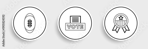 Set line Medal with star, American Football ball and Vote box icon. Vector