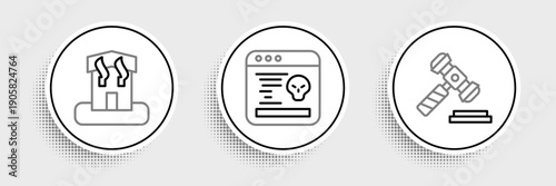 Set line Judge gavel, Arson home and System bug icon. Vector