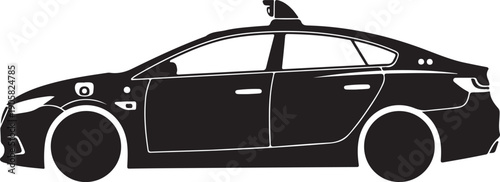 Black silhouette of a modern sedan taxi with rooftop light vehicle