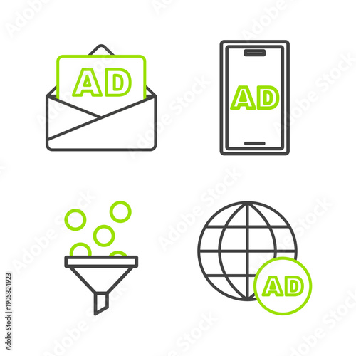 Set line Advertising, Lead management, and icon. Vector