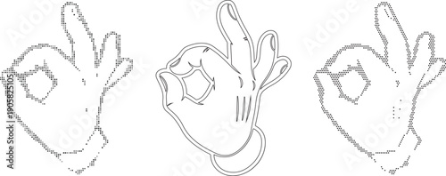 Three hands forming ok gesture with fingers and thumb