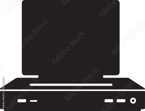 Black silhouette of a vintage computer monitor and base unit desktop retro desi