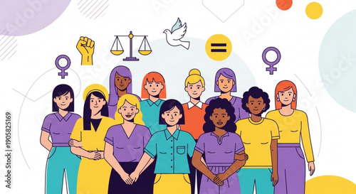 Diverse women standing united in equality and female empowerment