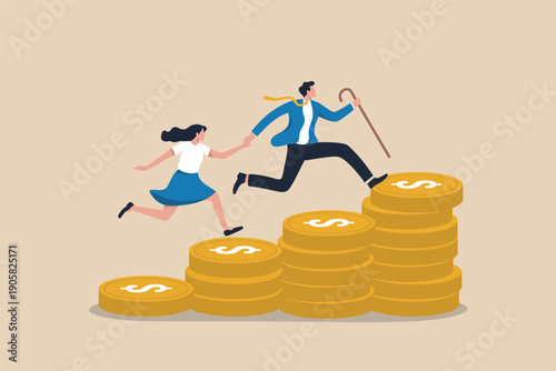 Team collaborating to climb the financial success pyramid together