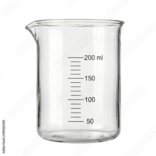 Foto Empty glass laboratory beaker with 200ml measurement scale