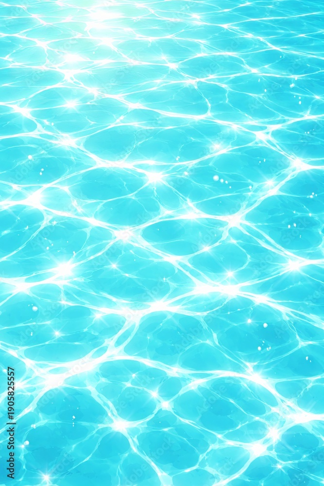 Obraz premium A calming 3D illustration of shimmering turquoise water seen from above, with sunlight creating flowing ripple patterns. Strong depth through layered light refractions, smooth gradients