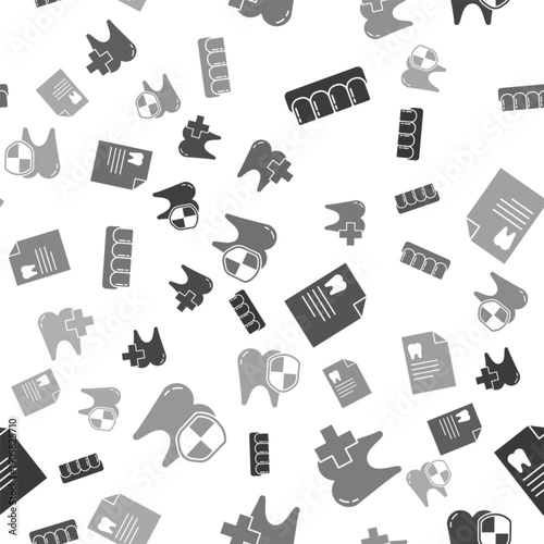 Set Dentures model, Dental clinic for dental care tooth, Clipboard with dental card and Dental protection on seamless pattern. Vector