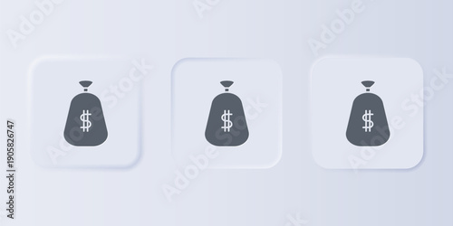 Grey Money bag icon isolated on grey background. Dollar or USD symbol. Cash Banking currency sign. Set icons in square buttons. Vector