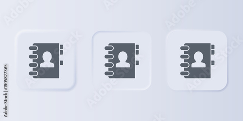 Grey Address book icon isolated on grey background. Notebook, address, contact, directory, phone, telephone book icon. Set icons in square buttons. Vector