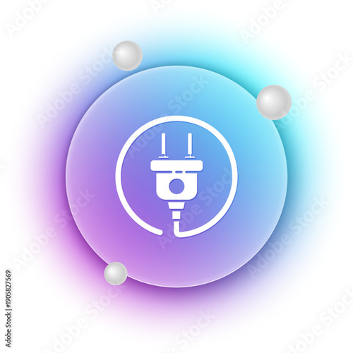 White Electric plug icon isolated on white background. Concept of connection and disconnection of the electricity. Blue and purple gradient circle background. Vector