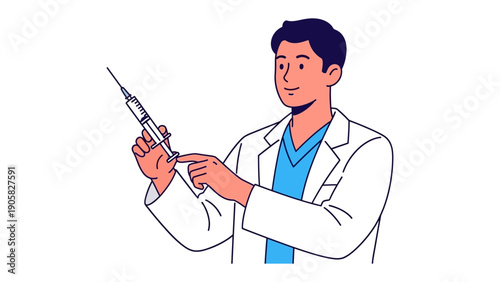 Health Practitioner with Medical Injection: A healthcare professional prepares a syringe, readying for an essential injection. This image encapsulates the vital role of medical care and treatment.