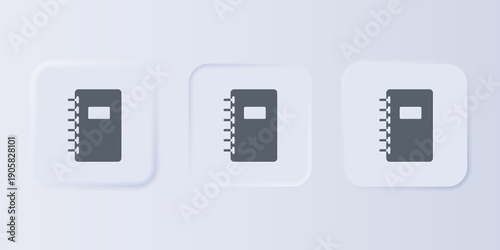 Grey Notebook icon isolated on grey background. Spiral notepad icon. School notebook. Writing pad. Diary for school. Set icons in square buttons. Vector