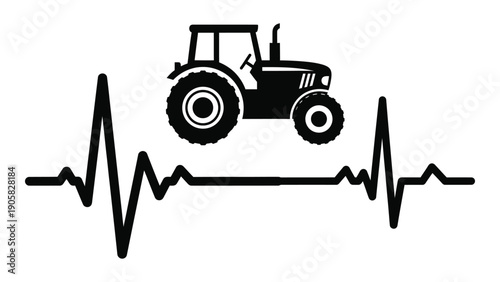 A tractor icon on a heartbeat line symbolizing agricultural health and vitality Vector