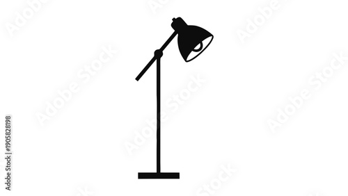 Vector illustration of a modern black floor lamp with adjustable head, on transparent background