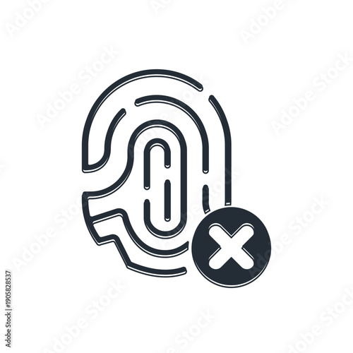 Black Rejection fingerprint icon isolated on white background. Access denied for user concept. Error, fraud. Identification sign. Touch id. Vector