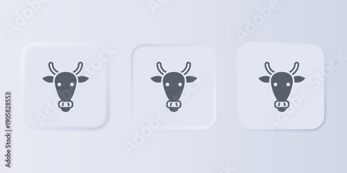 Grey Cow head icon isolated on grey background. Set icons in square buttons. Vector