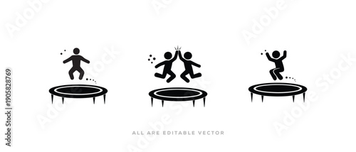 People jumping trampoline silhouette Icon Set, Kids Playing, Fun Activity Silhouette Symbol, Vector illustration.