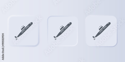 Grey Submarine icon isolated on grey background. Military ship. Set icons in square buttons. Vector