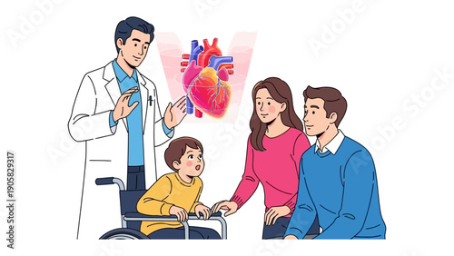 Medical Consultation with Family: A caring doctor explains a vital anatomical structure of body to a family, symbolizing health awareness and medical care. 
