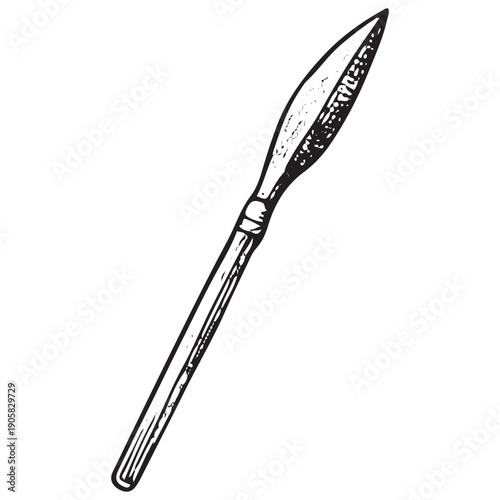 Vintage Medieval Spear Engraving Retro Knight Polearm Weapon Illustration Antique Woodcut Line Art