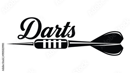 Black and white logo featuring a dart and the word darts Vector
