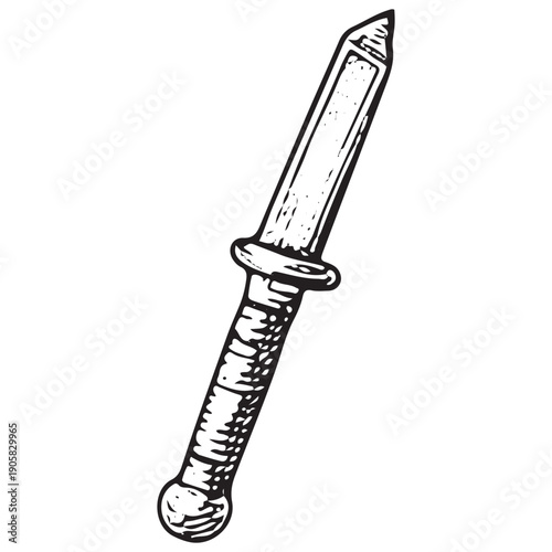 Vintage Medieval Dagger Engraving Retro Knight Blade Weapon Illustration Antique Woodcut Line Art