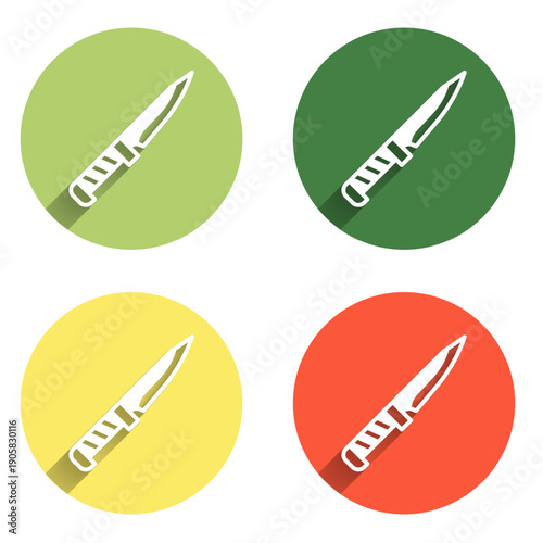 Set Military knife icon isolated with long shadow background. Color circle button. Vector