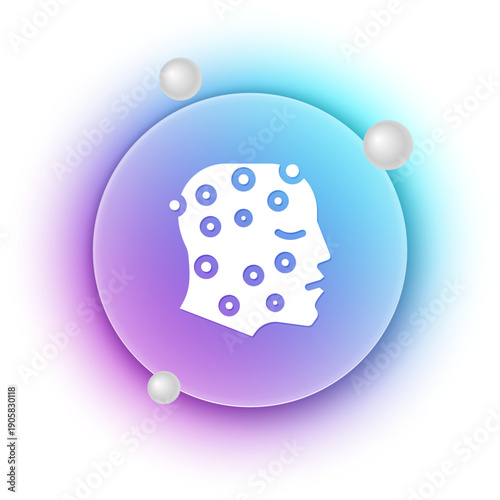 White Face with psoriasis or eczema rash icon isolated on white background. Concept of human skin response to allergen or chronic body problem. Blue and purple gradient circle background. Vector