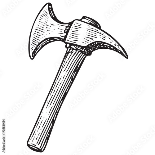 Vintage Double Headed Battle Axe Engraving Retro Medieval Knight Weapon Antique Woodcut Illustration