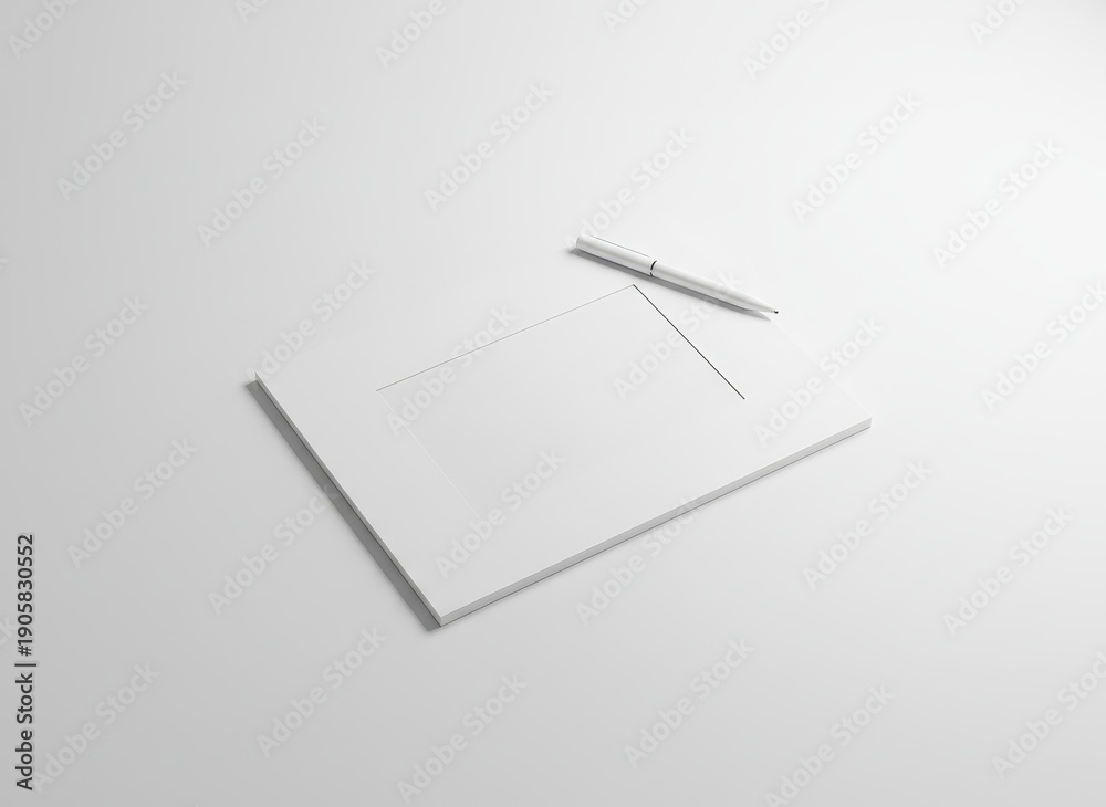 Naklejka premium Blank white paper with a pen on a clean desk