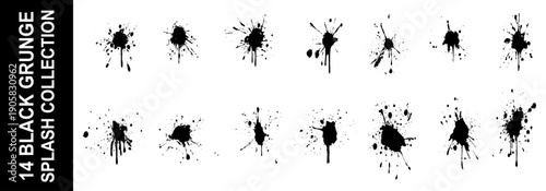 Vector black and white ink splash, blot and brush stroke