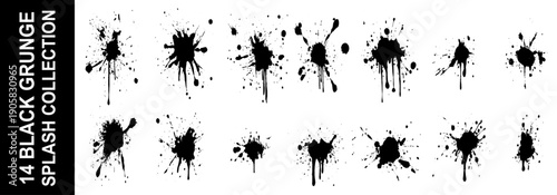 Vector black and white ink splash, blot and brush stroke