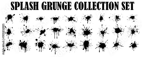 Vector black and white ink splash, blot and brush. ink blob Grunge textured elements for design, background. 