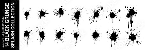Vector black and white ink splash, blot and brush. ink blob Grunge textured elements for design, background. 