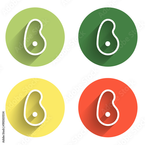 Set Steak meat icon isolated with long shadow background. Color circle button. Vector
