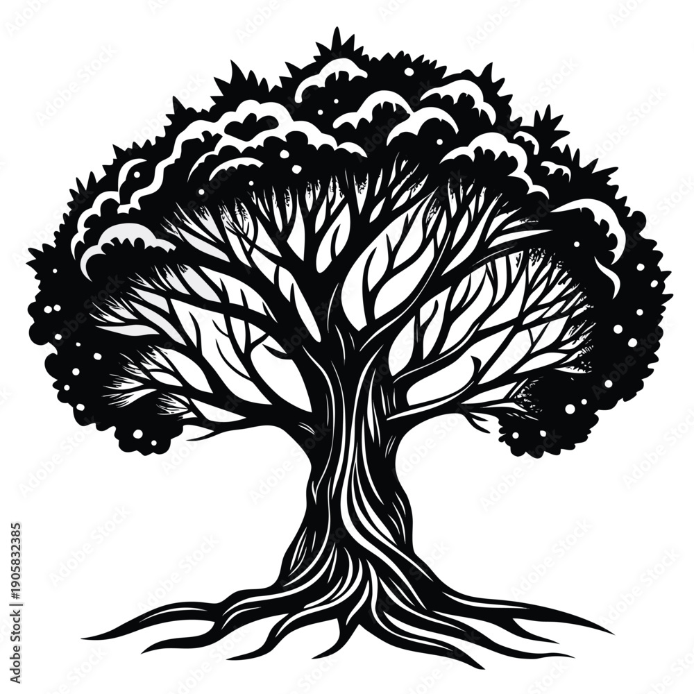 Obraz premium Set of Tree Vector Illustrations: Flat Design, Geometric, Spiritual, and Abstract Nature Concepts for Graphic Design.