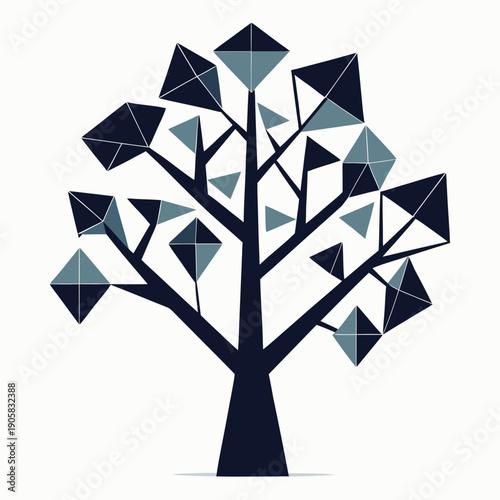 Set of Tree Vector Illustrations: Flat Design, Geometric, Spiritual, and Abstract Nature Concepts for Graphic Design.
