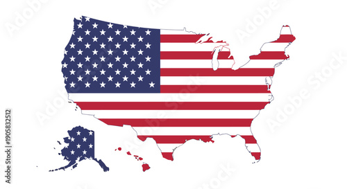 Map of the United States of America overlayed with the American Flag