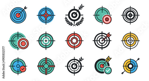 Collection of target icons representing accuracy, goals, and focus, suitable for business and strategy concepts