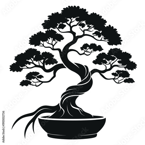 A stark minimalist image featuring a single black curved shape on a white background