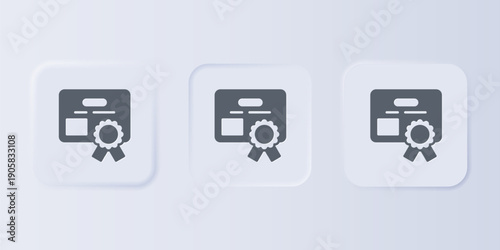 Grey Certificate template icon isolated on grey background. Achievement, award, degree, grant, diploma concepts. Set icons in square buttons. Vector