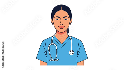 Healthcare Professional: A compassionate healthcare professional, rendered in a clean, modern illustration style, embodies the spirit of care, expertise, and dedication in the medical field.
