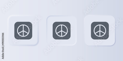 Grey Peace icon isolated on grey background. Hippie symbol of peace. Set icons in square buttons. Vector