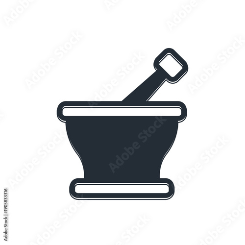 Black Mortar and pestle icon isolated on white background. Vector