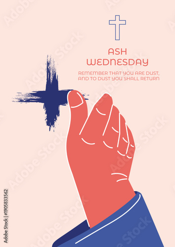 Ash Wednesday Illustration with Cross and Religious Quote