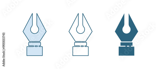 Blue Fountain pen nib icon isolated on white background. Pen tool sign. Vector