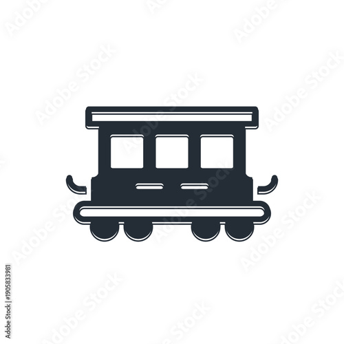 Black Passenger train cars toy icon isolated on white background. Railway carriage. Vector